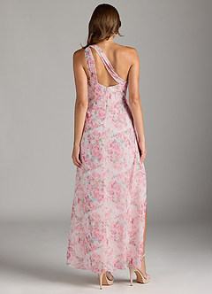 Azazie Maive Bridesmaid Dresses Abstract Watercolor Floral Sheath Pleated Ruffle Chiffon Dress image9