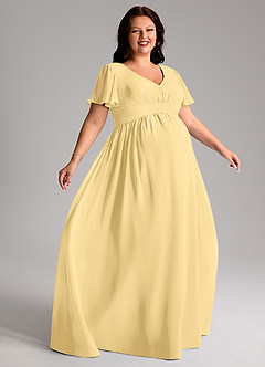 Azazie Verna Maternity Bridesmaid Dresses A-Line V-Neck Ruched Chiffon Floor-Length Dress image9