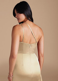 Azazie Latrice Bridesmaid Dresses Champagne Sheath One Shoulder Metallic Satin Dress image4