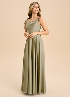 Azazie Popsy Junior Moss Green A-Line Bow Stretch Satin Dress image4