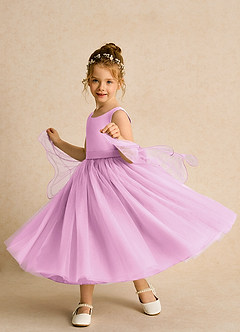 Azazie Pear vestidos de niña de las flores Vestido de Rosa Caramelo de Tul de Princesa con Lazo image2