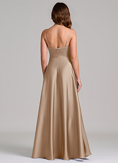 Azazie Amani Bridesmaid Dresses Taupe A-Line Pleated Stretch Satin Dress image5