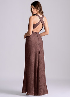 Azazie Evadne Venta Final Vestido de Blushing Pink de Devorado Floral de Corte Recto con Plisado image2