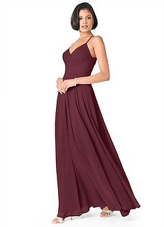 Azazie Avelina Brautjungfernkleider A-Linie V-Hals Gefaltet Chiffon Kleid Cabernetrot image3