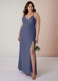 Azazie Becca Bridesmaid Dresses Stormy Sheath V-Neck Chiffon Dress image7