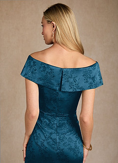 Azazie Kenosha Mother of the Bride Dresses Navy Black Sheath Off the Shoulder Floral Jacquard Dress image7