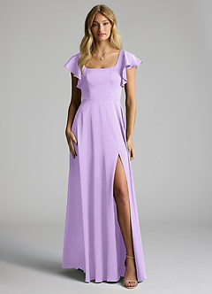 Azazie Bondi Bridesmaid Dresses Lilac A-Line Bow Stretch Satin Dress image5