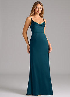 Azazie Aimee Bridesmaid Dresses Ink Blue A-Line Sweetheart Neckline Stretch Satin Dress image3