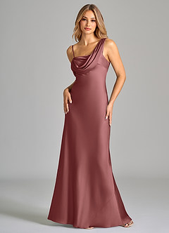 Azazie Celina Robes de demoiselle d'honneur Robe Fourreau en Satin extensible Épaule décolletée Améthyste image3