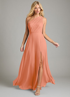 Azazie Phaedra Bridesmaid Dresses Sunset A-Line One Shoulder Chiffon Dress image4