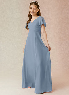 Azazie Induh Junior Dusty Blue A-Line Ruched Chiffon Dress image3