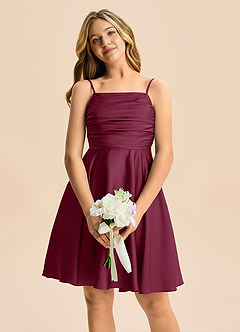 Azazie Miko Junior Vestido de Mora de Satén Elástico de Corte en A con Plisado image6