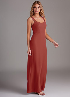 Azazie Denice Bridesmaid Dresses Terracotta Sheath Pleated Chiffon Dress image5