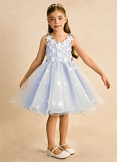 Azazie Junebug vestidos de niña de las flores Vestido de Marfil Lavanda de Tul de Princesa con Encaje image6