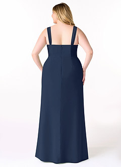 Azazie Denice Bridesmaid Dresses Dark Navy Sheath Pleated Chiffon Dress image10