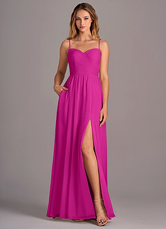 Azazie Joni Bridesmaid Dresses Fuchsia A-Line Strapless Chiffon Convertible Dress image4