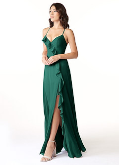 Azazie Tarni Bridesmaid Dresses Emerald A-Line Chiffon Dress image3