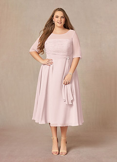 Azazie Naomi Mother of the Bride Dresses Blushing Pink A-Line Boatneck Pleated Chiffon Dress image10