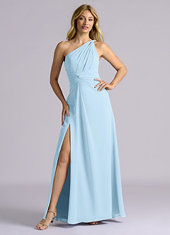 Azazie Isabelle Final Sale Sky Blue A-Line One Shoulder Chiffon Convertible Dress image6
