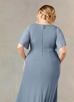 Azazie Selah Moeder van de bruid jurken A-Lijn Jurk van Mesh V-hals Gerimpeld Stoffig Blauw image7