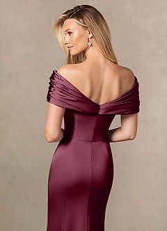 Azazie Auberdeen Mother of the Bride Dresses Mulberry Mermaid Pleated Stretch Satin Dress image6