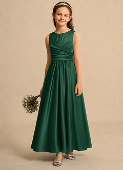 Azazie Ducky Girls Formal Flower Girl Dresses Dark Green A-Line Pleated Stretch Satin Dress image4