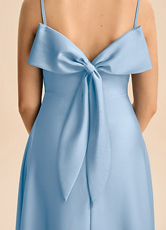 Azazie Isolde Junior Powder Blue A-Line Pleated Stretch Satin Dress image5