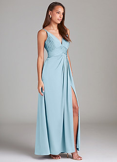 Azazie Maren Allure Bridesmaid Dresses Sky Blue A-Line Lace Stretch Satin Dress image4