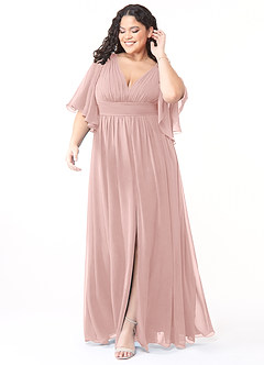Azazie Temeka Robes de demoiselle d'honneur Robe Trapèze en Mousseline de soie Rayé Rose Poudré image1