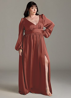 Azazie Norah Brautjungfernkleider A-Linie Stretch-Satin Kleid Rotbraun image9