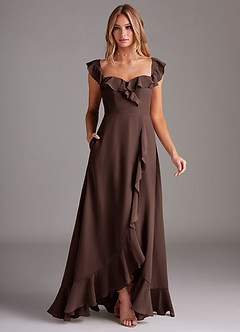 Azazie Lyra Bridesmaid Dresses Ganache A-Line Chiffon Convertible Dress image3