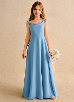 Azazie Puppy Girls Formal Flower Girl Dresses Steel Blue A-Line Pleated Chiffon Dress image5