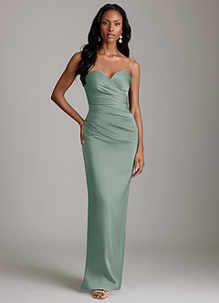 Azazie Sonora Vestidos de damas de honor Vestido de Salvia Plateada de Satén Elástico de Corte Recto con Sin tirantes image6