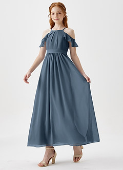 Azazie Chaya Junior Neptune A-Line Off the Shoulder Chiffon Dress image5