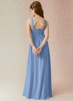 Azazie Jiya Steel Blue A-Line Pleated Chiffon Dress image2