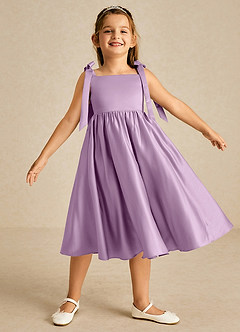 Azazie Chelsie Flower Girl Dresses Wisteria A-Line Bow Matte Satin Dress image1
