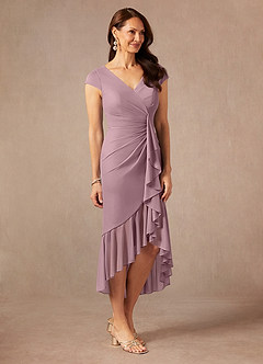 Azazie Renetta Mother of the Bride Dresses Dusty Rose Sheath V-Neck Pleated Mesh Dress image5