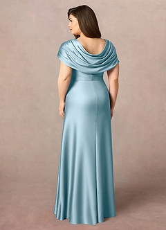 Azazie Branford Klänningar till brudens mor Klänning A-Line i Stretch Satin Plisserad Moody Blue image10