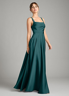 Azazie Shaude Bridesmaid Dresses Pine A-Line Pleated Stretch Satin Dress image7