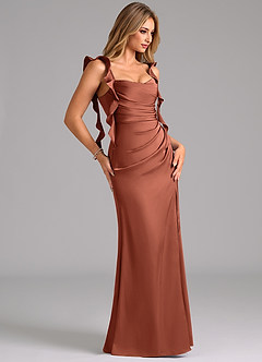 Azazie Jessamine Bridesmaid Dresses Clay A-Line Corset Stretch Satin Dress image4