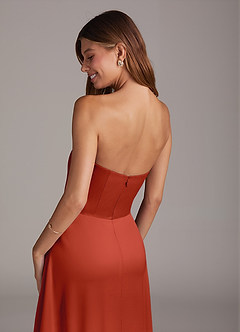 Azazie Wren Jurken voor bruidsmeisjes Converteerbaar Jurk van Stretch Satijn met A-Lijn Strapless Roest image4