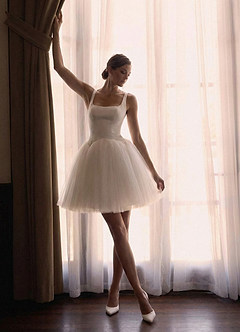 Azazie Annora Wedding Dresses Diamond White A-Line Square Neckline Tulle Dress image2