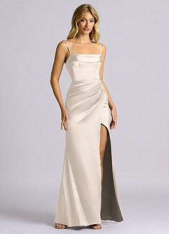 Azazie Auden Bridesmaid Dresses White Alabaster Sheath Off the Shoulder Stretch Satin Convertible Dress image3
