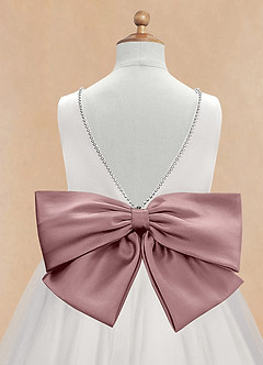 Azazie Seline Flower Girl Dresses Ivory Dusty Rose A-Line Bow Tulle Dress image9