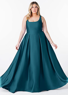 Azazie Neve Bridesmaid Dresses Ink Blue Ball-Gown with Pockets Stretch Satin Dress image10