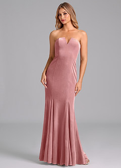 Azazie Yinnie At-home Try On Dresses Dusty Rose Mermaid Strapless Velvet Convertible Dress image1
