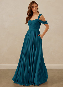 Christian Siriano Bridal for Azazie 1013 Bridesmaid Dresses Ink Blue A-Line Off the Shoulder Chiffon Dress image1