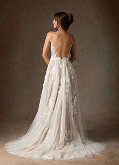 Azazie Monda Hochzeitskleider A-Linie Spitze Tüll Kleid Diamantweiß Nude image5