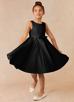 Azazie Coco vestidos de niña de las flores Vestido de Negro de Satin Mate de Corte En A con Lazo image1