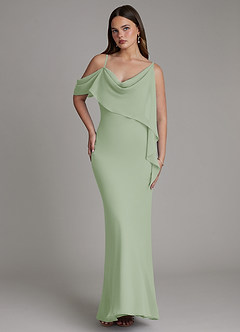 Azazie Yura Vestidos de damas de honor Vestido Salvia Polvorienta de Gasa de Corte Sirena con Hombros descubiertos image4
